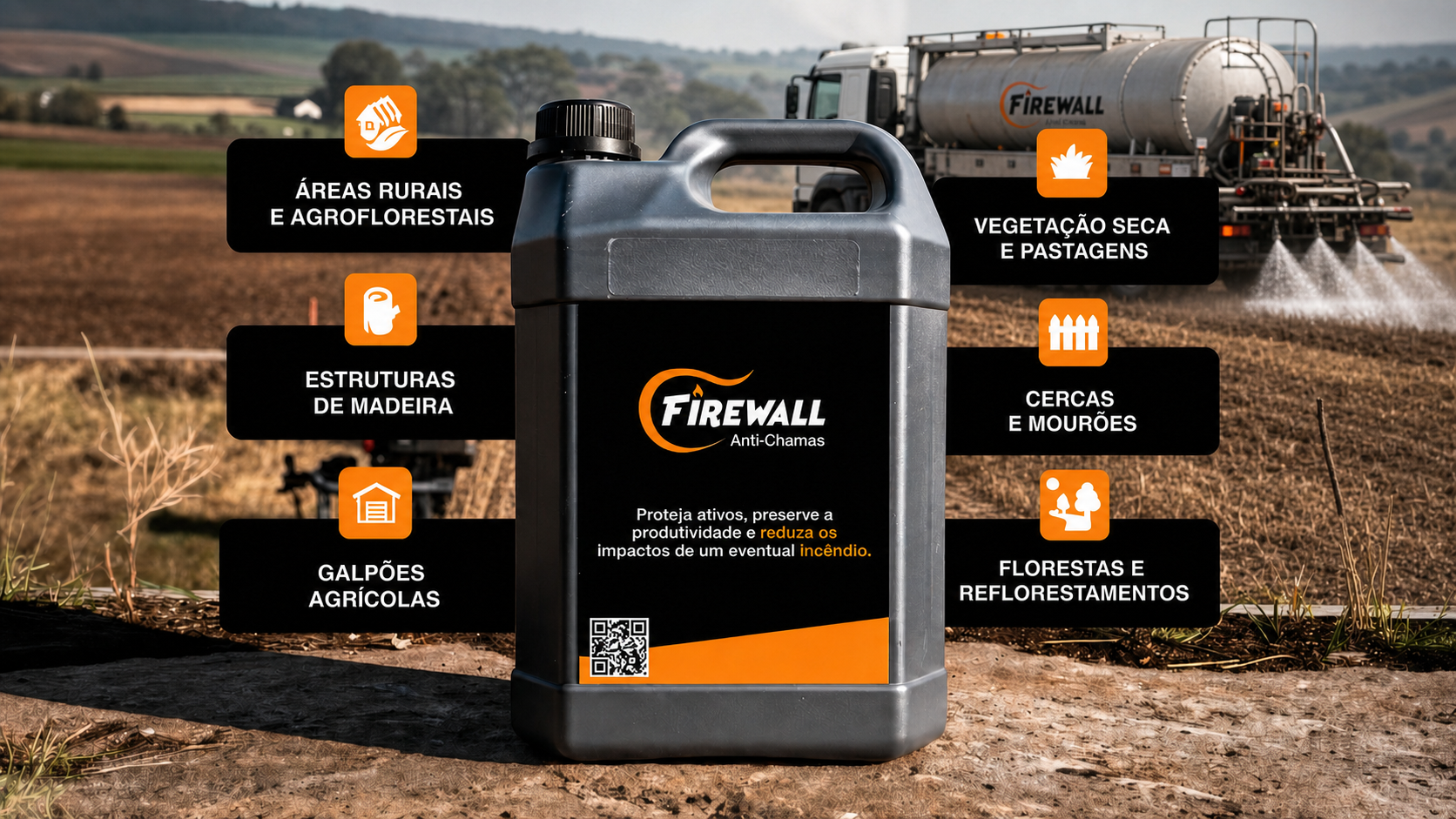 Aplicação do Firewall Anti-Chamas em plantação seca com caminhão-pipa